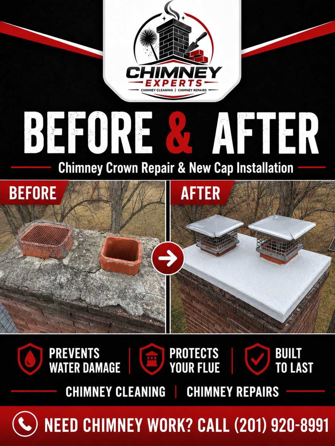 Chimney Crown Repair & New Cap Installation