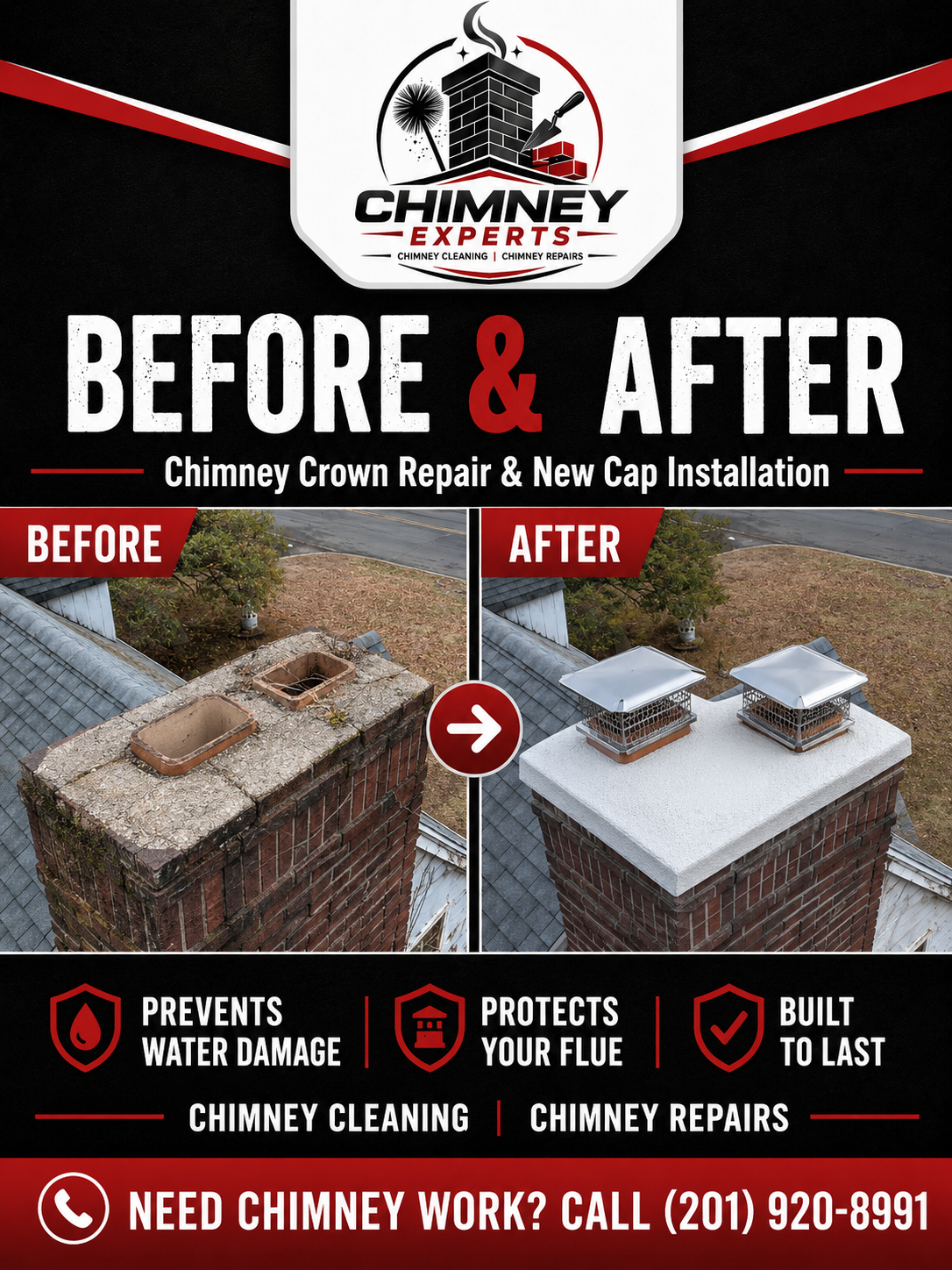 Chimney Crown Repair & New Cap Installation